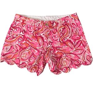 Lilly Pulitzer Buttercup Shorts Pink Orange Floral Paisley Scalloped Hem Size 0